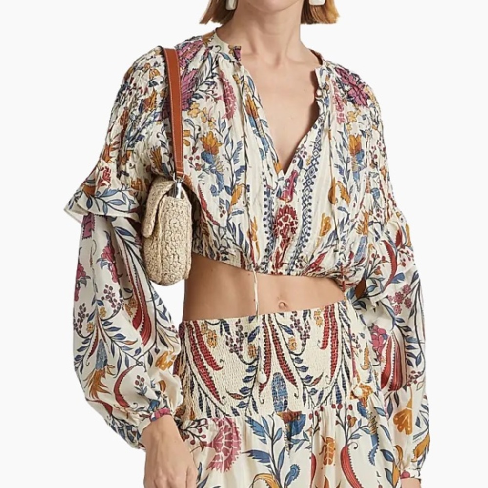 FARM Rio Romantic Lightness Long Sleeve Blouse Size Small NWT